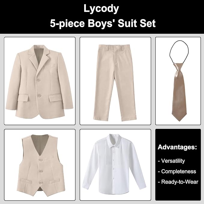 Boys Suit for Kids Teens Formal 5 Piece Tuxedo Suit Set - Image 2