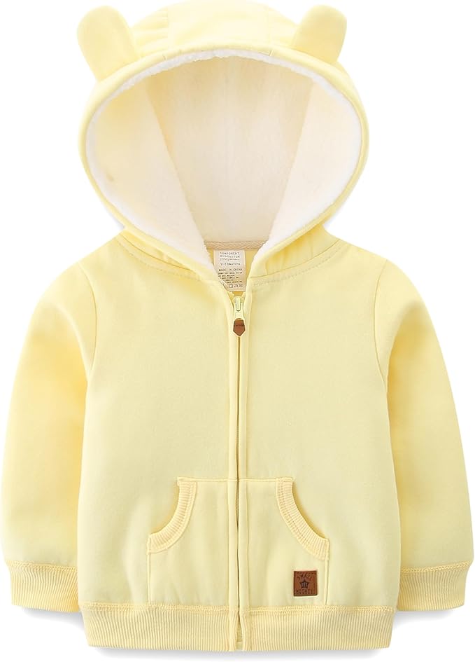 Baby Hoodie Sherpa Lined Zip up Light Fleece Jacket Solid Bear Coat Fall Winter by Unknown