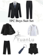 YuanLu Boys Suit for Kids Tuxedo Wedding Ring Bearer Outfit, 5 Piece Boy Slim - Image 2