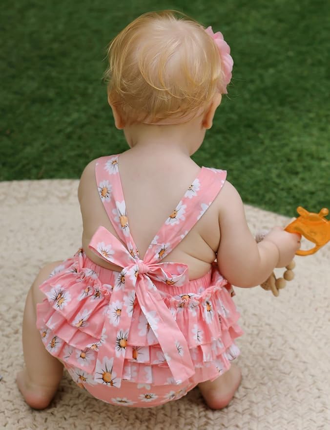 Baby Girl's Floral Print Ruffles Romper Summer Clothes - Image 3