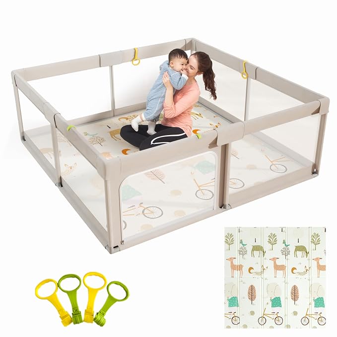Mloong Baby Playpen with Mat, 59x71 in Extra Large Playpen by mloong