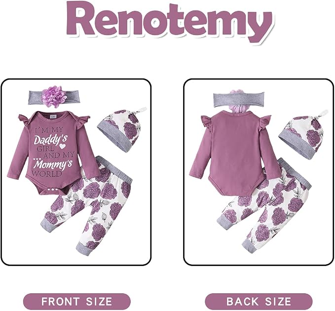 Renotemy Newborn Baby Girl Clothes Outfits Infant Romper Ruffle Floral Pants - Image 4