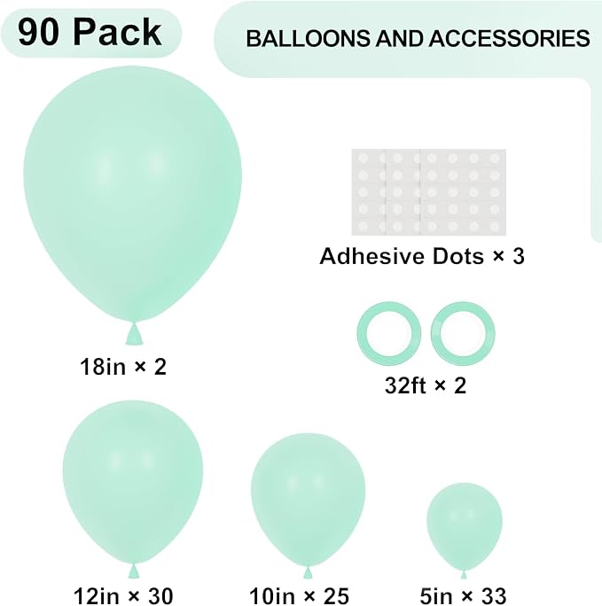 90pack Mint Green Balloons Different Size 18/12/10/5 Inch Pastel Green Balloon - Image 2