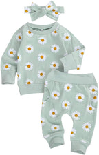 3Pcs Baby Girl Outfits Daisy Sweatshirt + Pants + Headband Infant Fall Winter by CIYCUIT