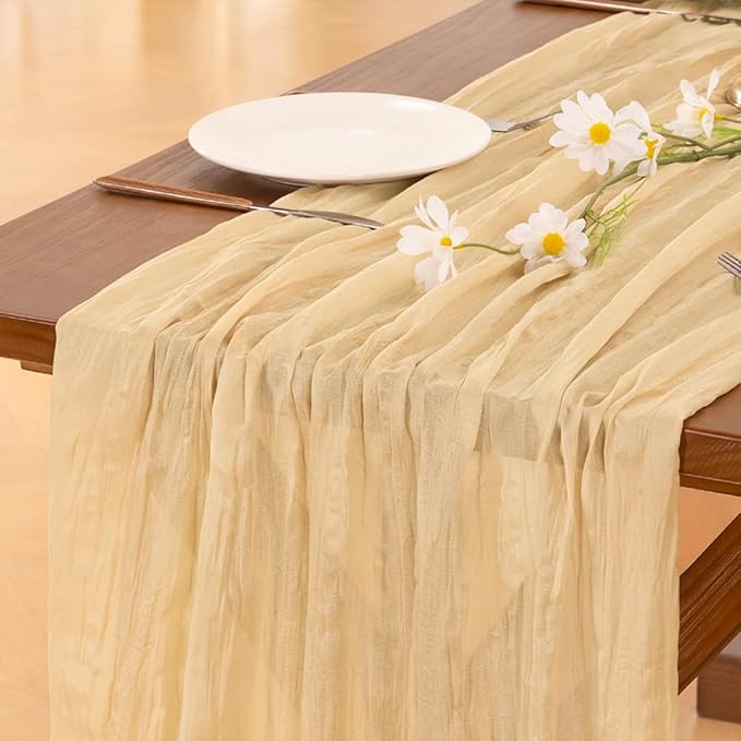 Socomi Champagne Table Runner Spring Easter Cheesecloth Table Runner 170 inch - Image 3