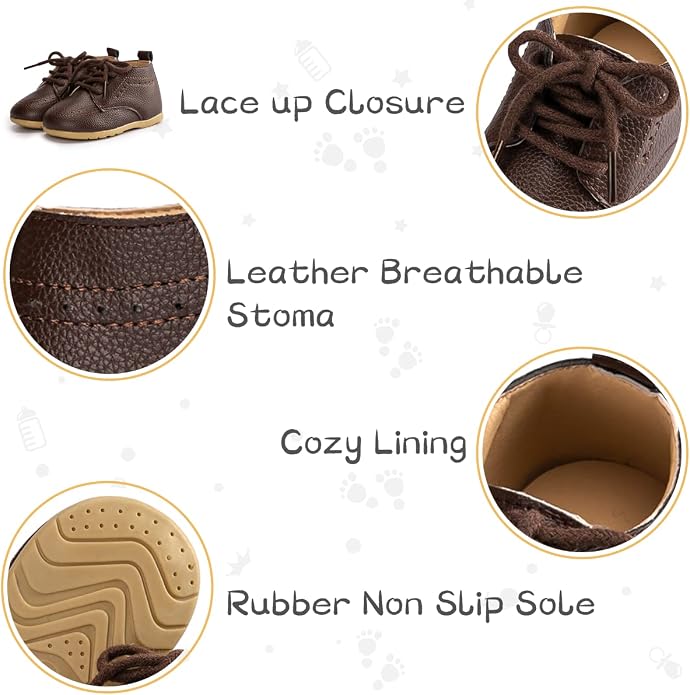 ohsofy Infant Baby Boy Oxford Shoes PU Leather Loafers Rubber and Soft Sole - Image 4