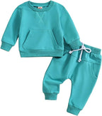 Toddler Boy Fall Outfit 2-piece Baby Boy Solid Color Cotton Clothes Infant Long by Coolago