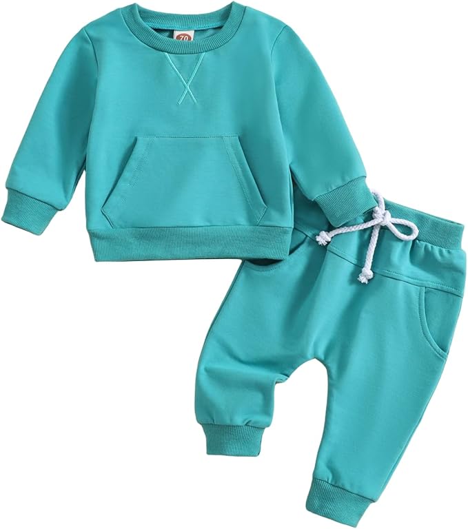 Toddler Boy Fall Outfit 2-piece Baby Boy Solid Color Cotton Clothes Infant Long by Coolago