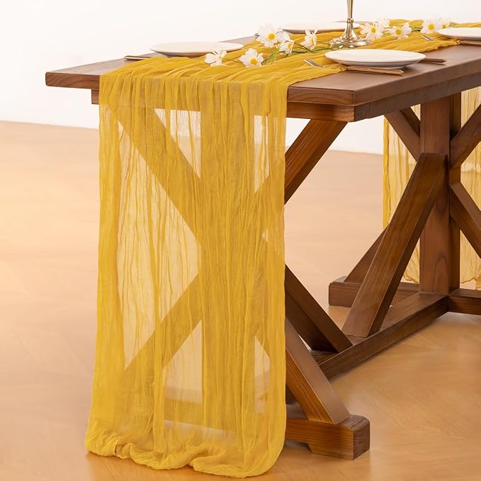 Socomi Gold Yellow Table Runner Spring Easter Cheesecloth Table Runner 170 inch - Image 5