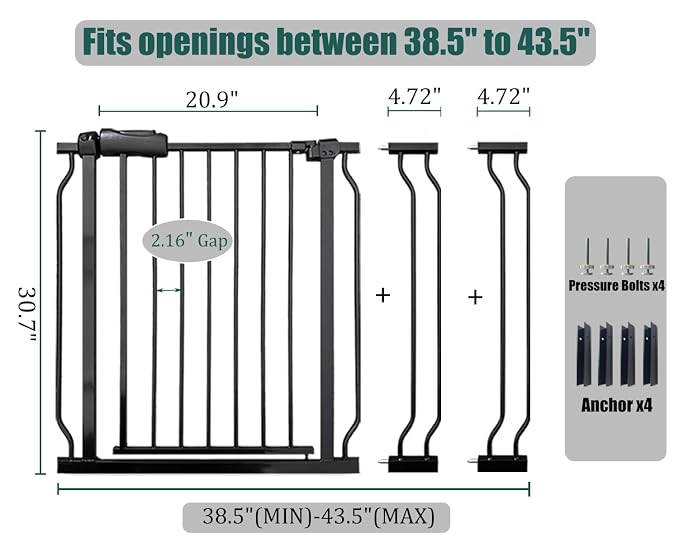 38.5-43.5 Inch Extra Wide Baby & Dog Gate, Pressure Mounted Walk Through - Image 2