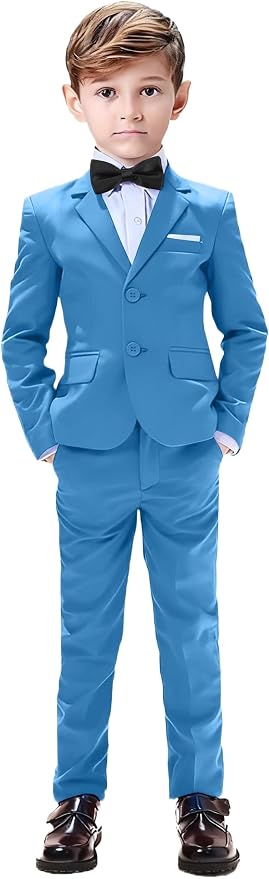 Boys Suits 5 Pieces Slim Fit Blazer Pants Black Blue Outfit Suit by Sailiiny