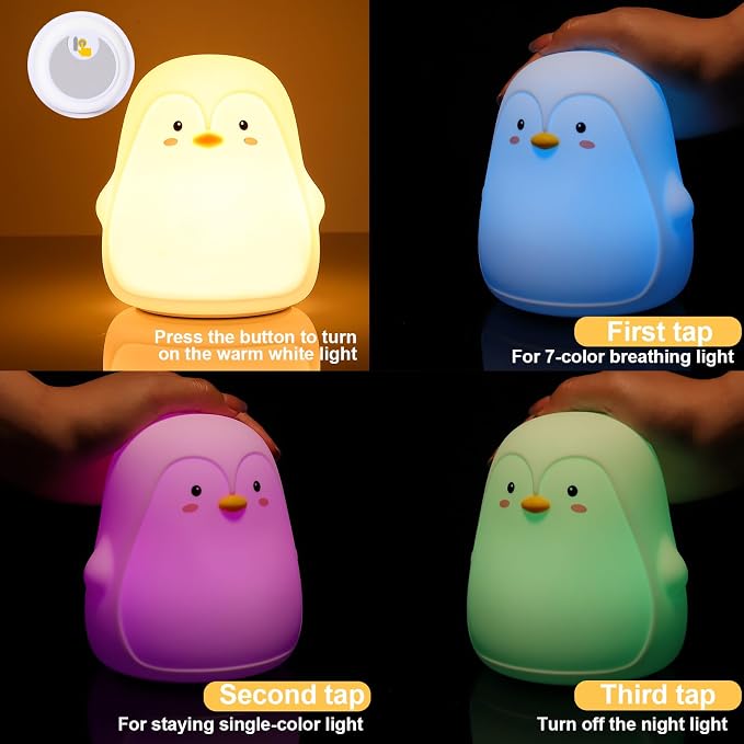 Tremdwoto Night Light for Kids, Penguin Silicone Nightlight Lamp, 7 Color - Image 4