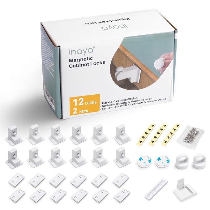 Inaya Magnetic Cabinet Locks Baby Proofing, 12 Locks & 2 Keys, Child Proof by Inaya