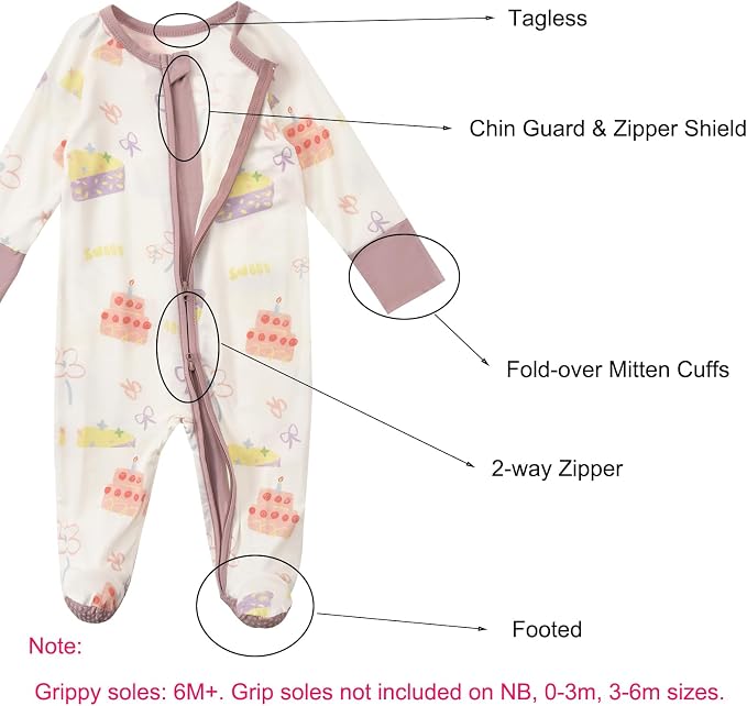 Baby Footed Pajamas with Mittens Rayon from Bamboo 2pcs Newborn Infant 2-way - Image 2