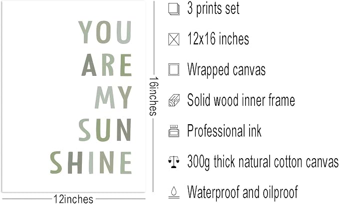 Boho Wall Art Set of 4 Sage Green Nursery Wall Decor You Are My Sunshine Canvas - Image 7