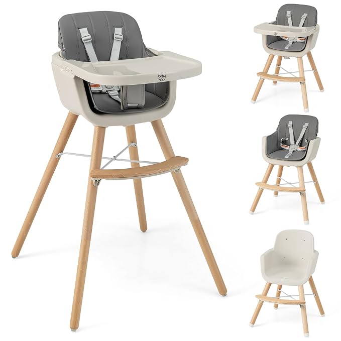 BABY JOY Baby High Chair, 3-in-1 Convertible Wooden Highchair by BABYJOY