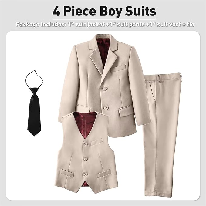 Boys Suit 4 Pcs Slim Fit Set Casual Suits Wedding Outfit Prom Jacket Vest Pant - Image 3