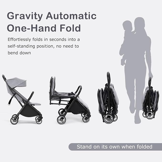 INFANS Ultra-Compact Fold Airplane Ready Travel Stroller, One-Hand Gravity Fold - Image 3