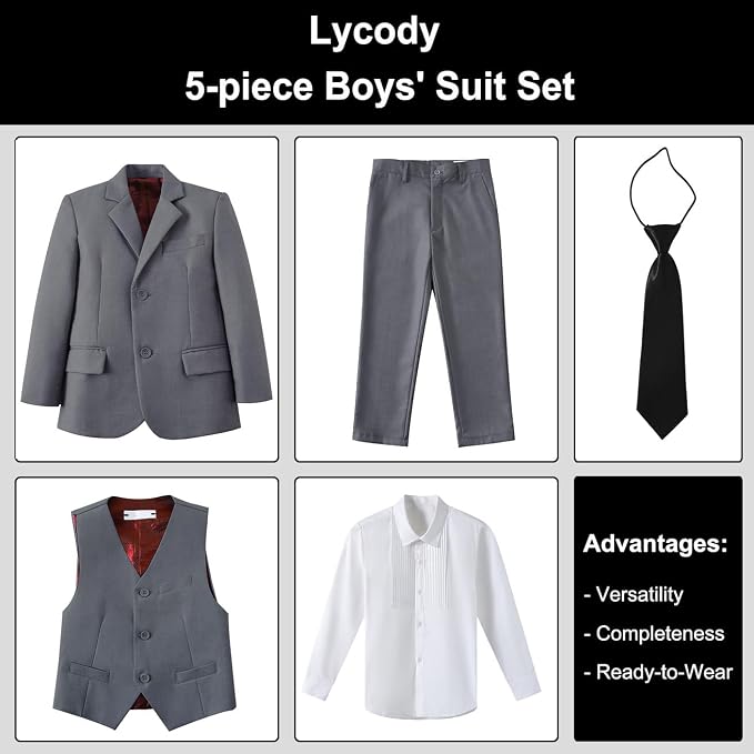 Boys Suit for Kids Teens Formal 5 Piece Tuxedo Suit Set - Image 2