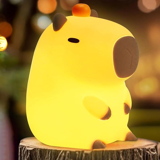 Capybara Night Light, Cute Tangerine LED Squishy Novelty Animal Night Lamp by FAMIDUO-BrightenYourLife