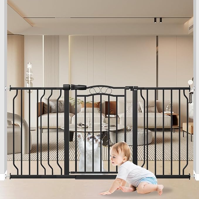 53.1-62.5 Inch Extra Wide Baby Gate, Pressure Mounted Dog Gate Indoor, Walk - Image 9