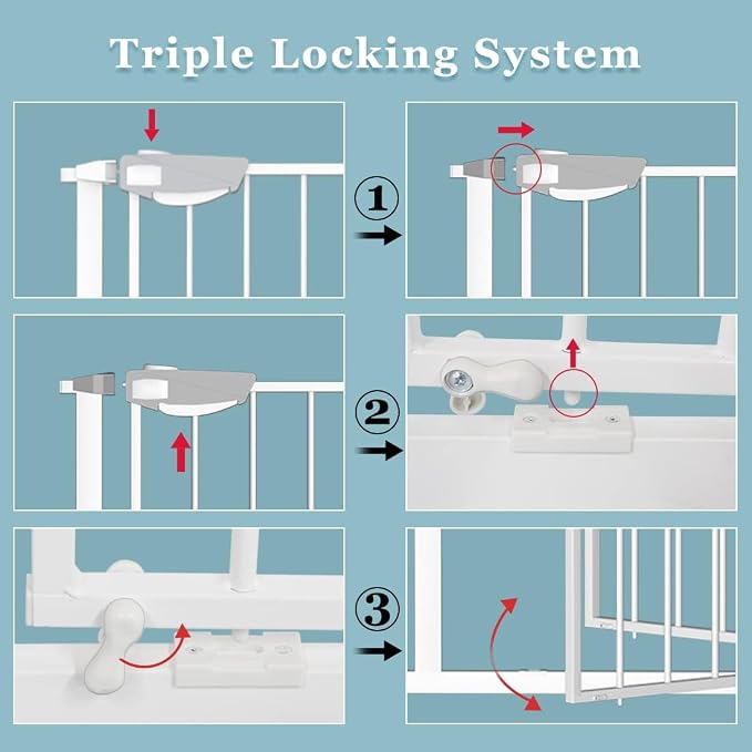WAOWAO Triple Lock Baby Gate Extra Wide 57.87-62.59" Pressure Mounted Walk - Image 3