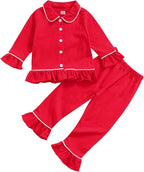 fhutpw Toddler Kids Baby Girl Pajamas Set Solid Color Ruffle Long Sleeve Button by fhutpw