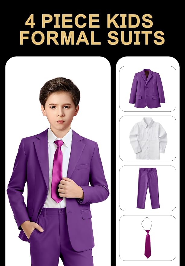 Boys Formal Suit Set 4 Pieces Kids Tuxedo Ring Bearer Outfit - Image 2
