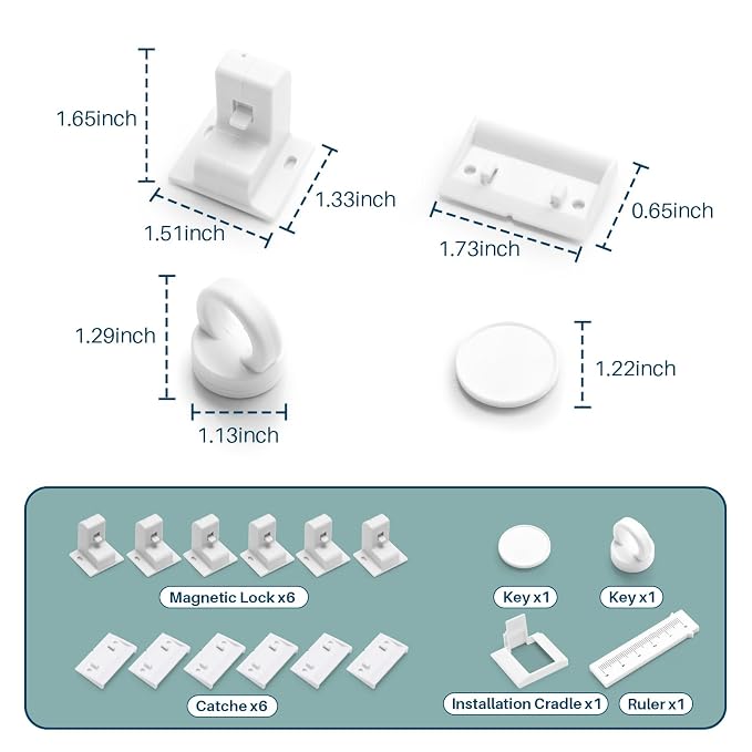 Inaya Magnetic Cabinet Locks for Baby Proofing, 6 Locks & 1 Key, Child Proof - Image 2