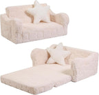 Extra Wider Seating Toddler Couch, 2-in-1 Toddler Soft Couch Fold Out by MOMCAYWEX