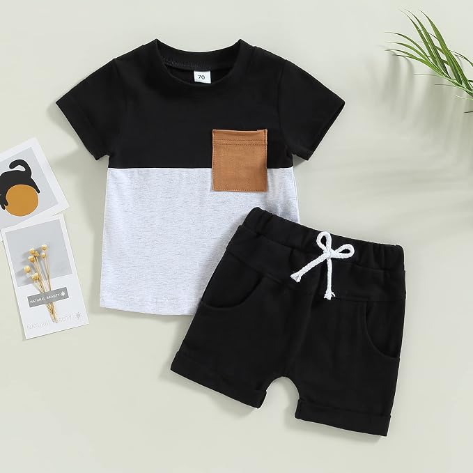 Rtnnsbbfcm Newborn Baby Boy Summer Clothes Short Sleeve Color Block Front - Image 2