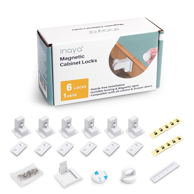 Inaya Magnetic Cabinet Locks for Baby Proofing, 6 Locks & 1 Key, Child Proof by Inaya