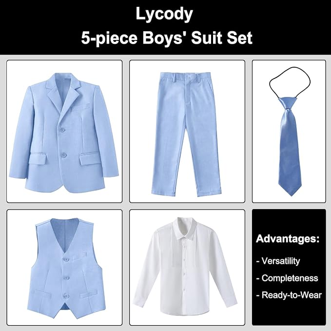 Boys Suit for Kids Teens Formal 5 Piece Tuxedo Suit Set - Image 2