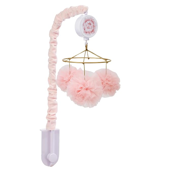 Lambs & Ivy Secret Garden Pink Pom Pom Musical Baby Crib Mobile Soother Toy - Image 5