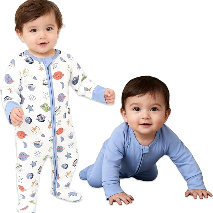 Baby Footed Pajamas with Mittens Rayon from Bamboo 2pcs Newborn Infant 2-way - Image 3