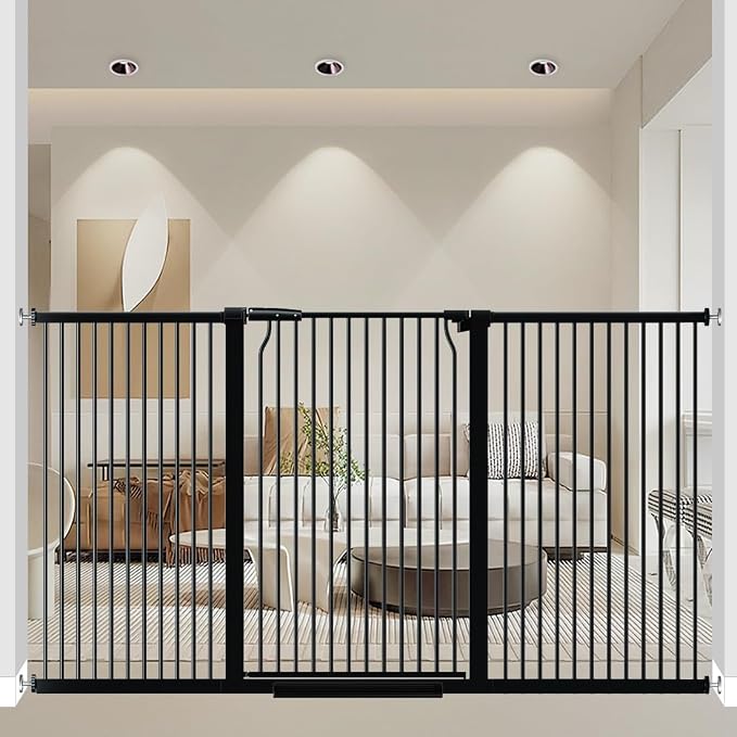 40.55" Walk Through Extra Tall Wide Baby Gates, 74.1"-76.7" Black Pressure by THEYFIRST