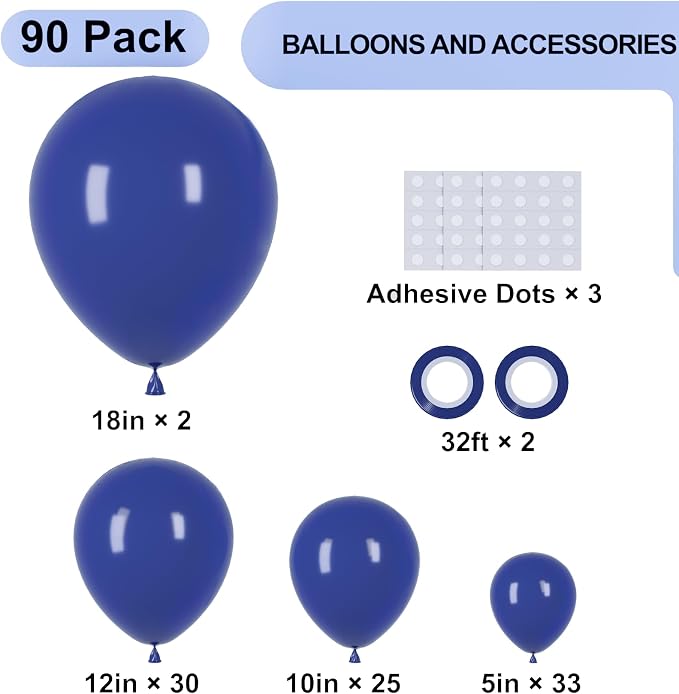 90pack Navy Blue Balloons Different Size 18/12/10/5 Inch Dark Blue Balloon - Image 2