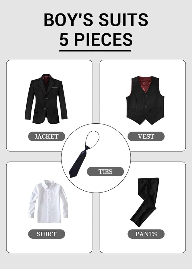Boys' Formal Suit Set Slim Fit Kids Formal Suits Toddler Tuxedo Wedding Prom - Image 3