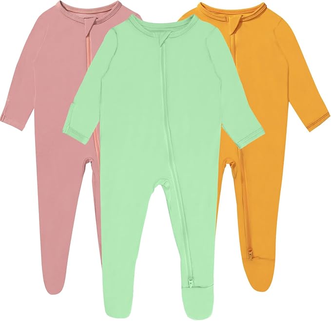 Baby Boy Footed Pajamas with Mittens, Rayon Made from Bamboo Sleepers, 2 Way by GUISBY