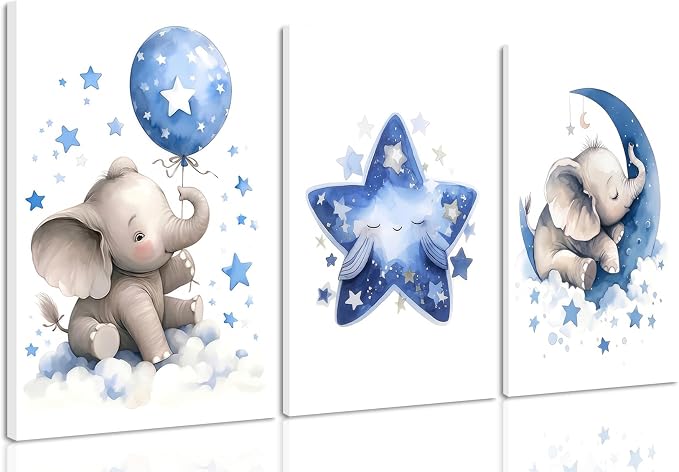 HNNXAR Elephant Nursery Wall Decor, Baby Girl Room Decor, Nursery Canvas Wall by Unknown