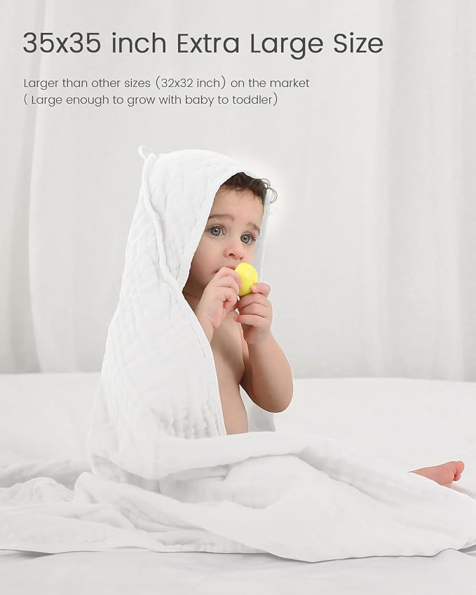 Hooded Baby Towels for Newborn, 2 Pack 100% Muslin Cotton Baby Bath Towel - Image 2