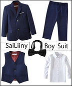 Boys Suits 5 Pieces Slim Fit Blazer Pants Black Blue Outfit Suit - Image 2