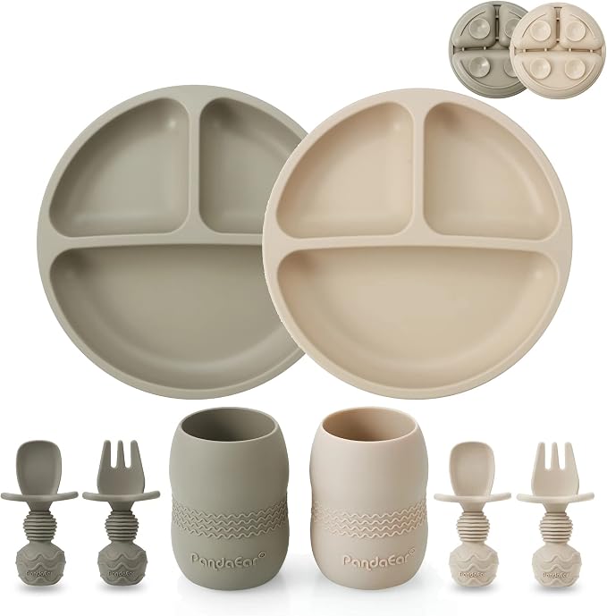 PandaEar Silicone Baby Feeding Set| 2 Pack Silicone Divided Suction Plate and 2 by PandaEar