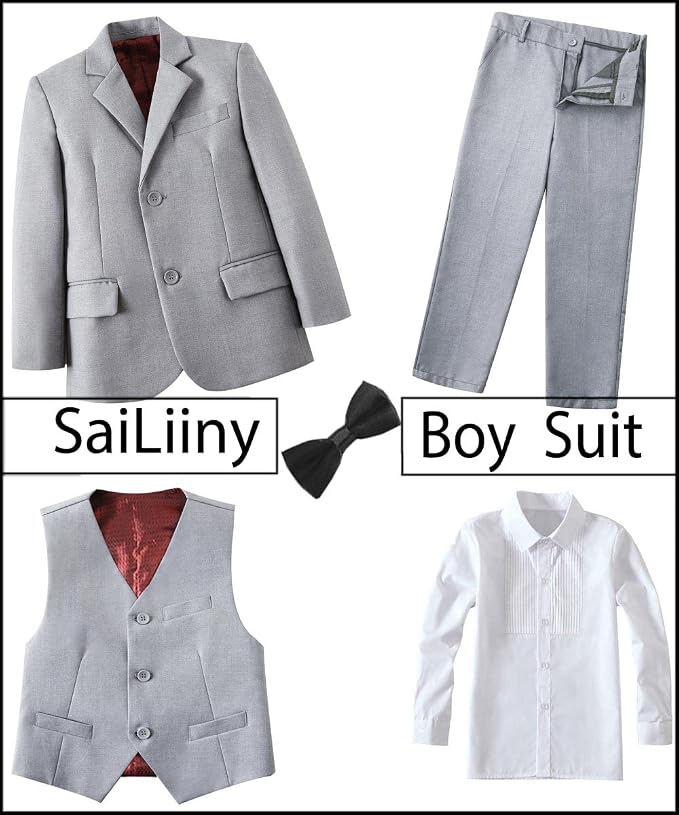 Boys Suits 5 Pieces Slim Fit Blazer Pants Black Blue Outfit Suit - Image 3