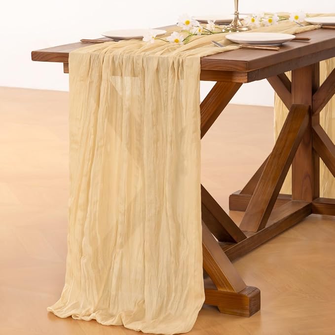 Socomi Champagne Table Runner Spring Easter Cheesecloth Table Runner 170 inch - Image 5