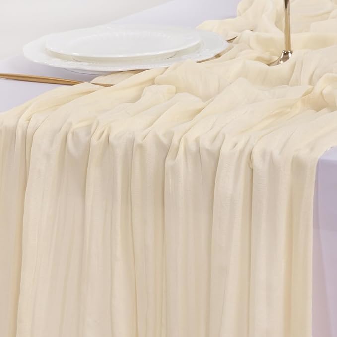 Socomi Beige Table Runner Spring Easter Cheesecloth Table Runner 170 inch by Socomi