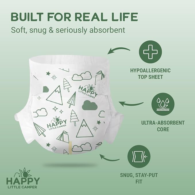 Happy Little Camper Super Saver Diapers, Size 2, Fragrance-Free, Ultra Absorbent - Image 2