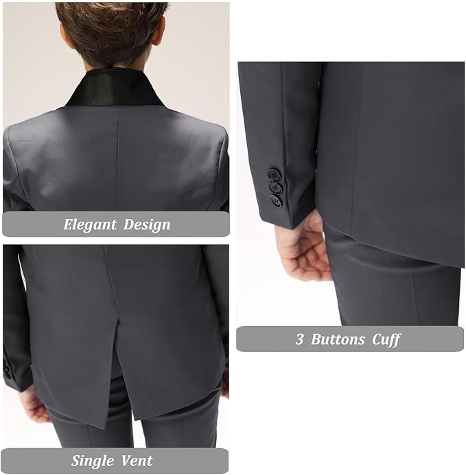 Boys Suit for Toddler Tuxedo Kids Formal Suits Set 5 Pieces Wedding Outfit - Image 6