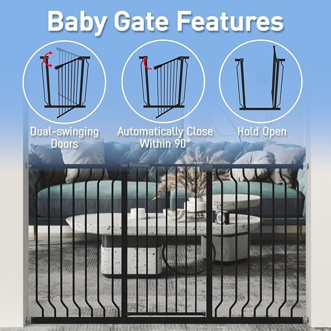 WAOWAO Extra Tall 40.55" Baby Gate 29.92-46.85" Wide Pressure Mounted Walk - Image 2