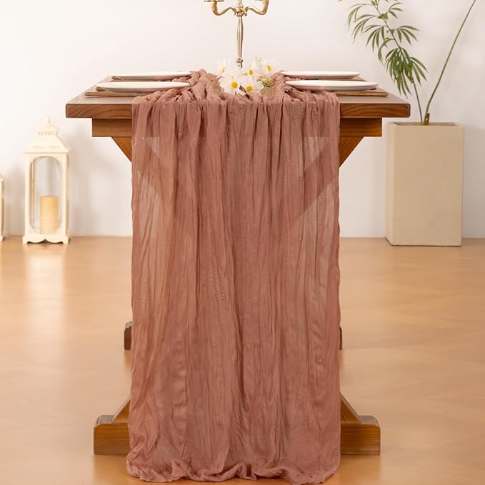 Socomi Dark Rose Table Runner Spring Easter Cheesecloth Table Runner 170 inch - Image 4